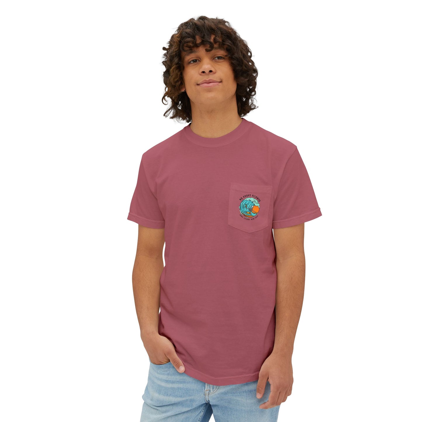 "No Kooks Allowed" Skeleton Surfer Pocket T-Shirt