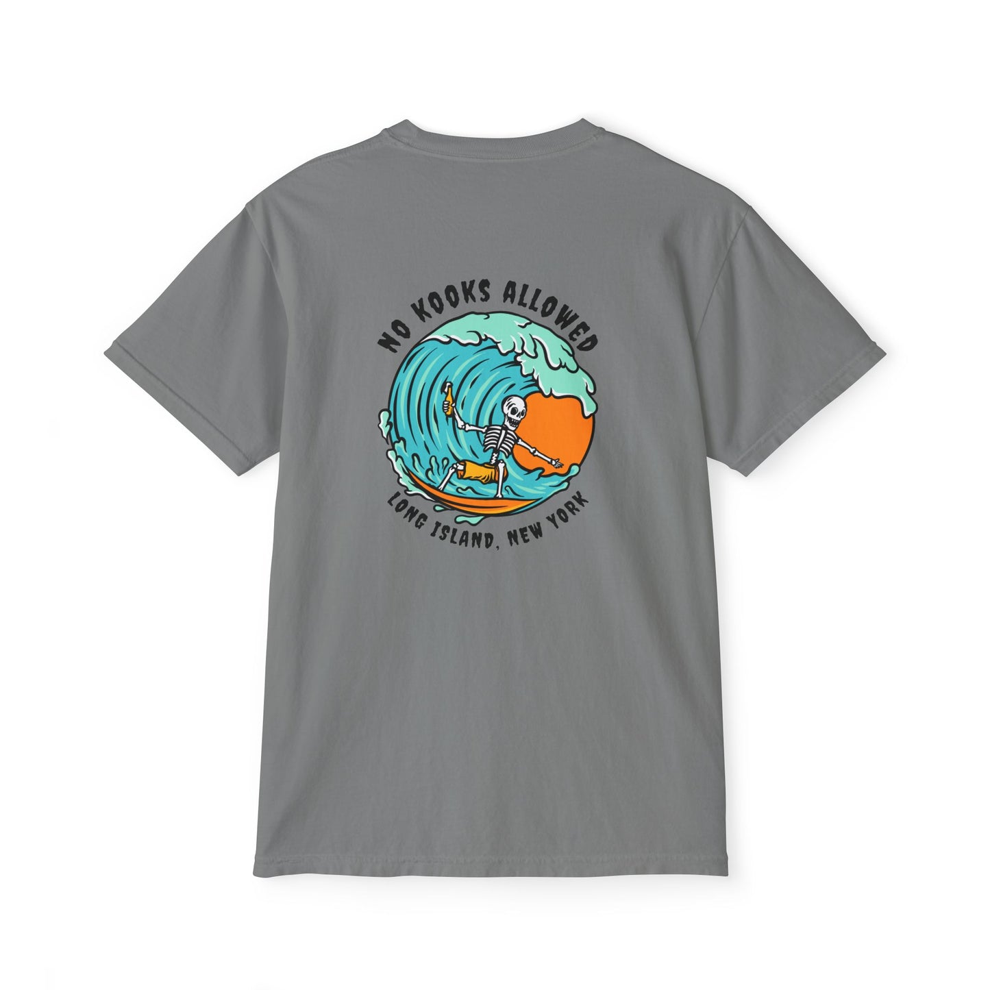 "No Kooks Allowed" Skeleton Surfer Pocket T-Shirt