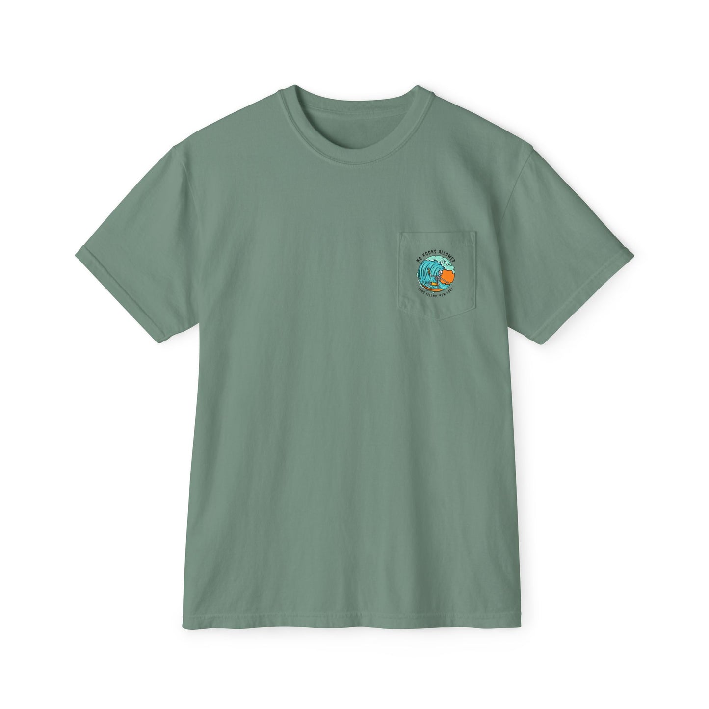 "No Kooks Allowed" Skeleton Surfer Pocket T-Shirt