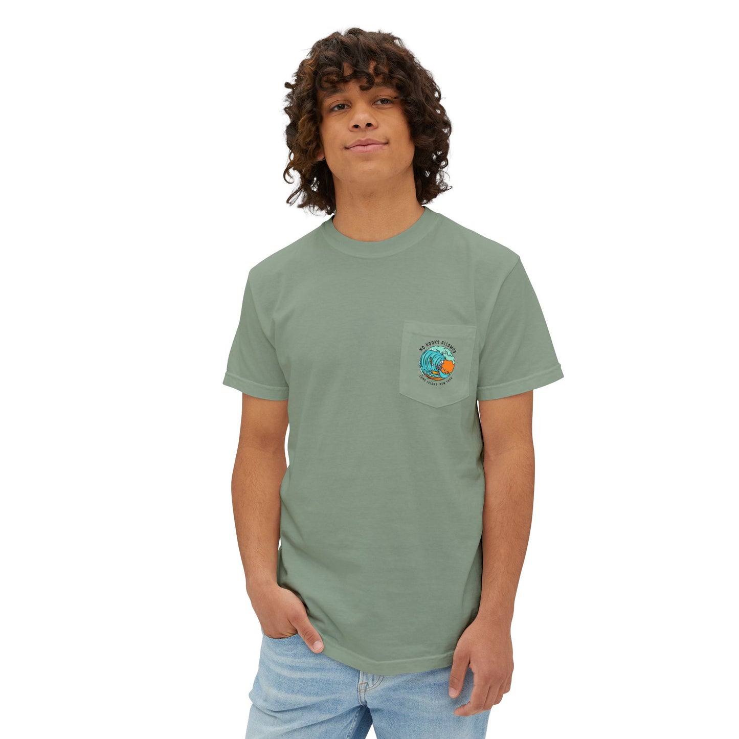 "No Kooks Allowed" Skeleton Surfer Pocket T-Shirt