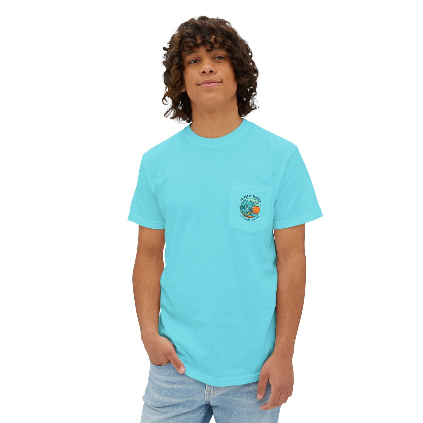 "No Kooks Allowed" Skeleton Surfer Pocket T-Shirt