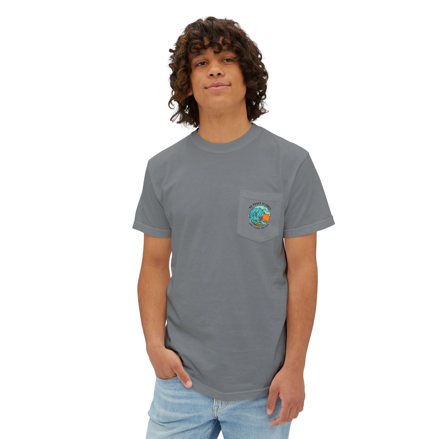"No Kooks Allowed" Skeleton Surfer Pocket T-Shirt