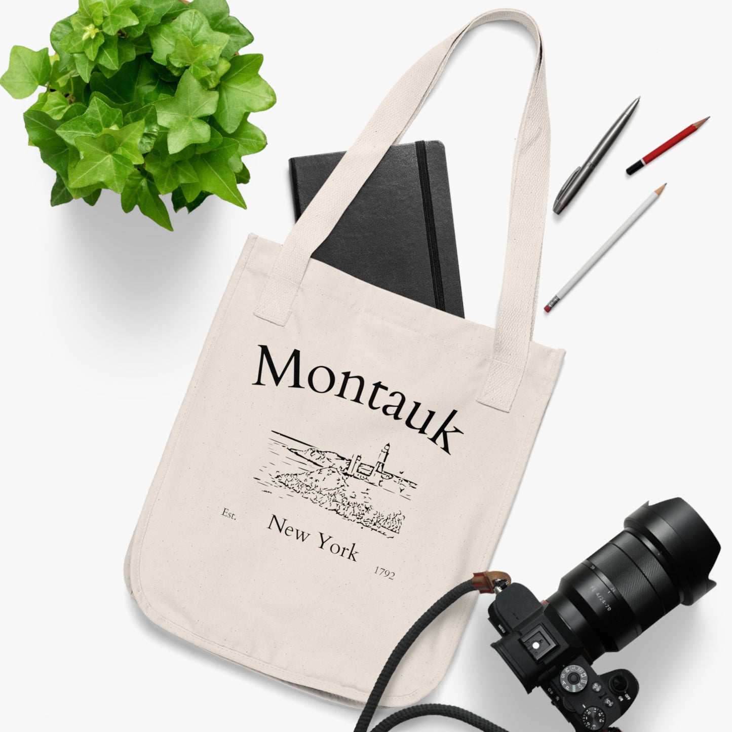 Montauk Lighthouse Organic Canvas Tote Bag