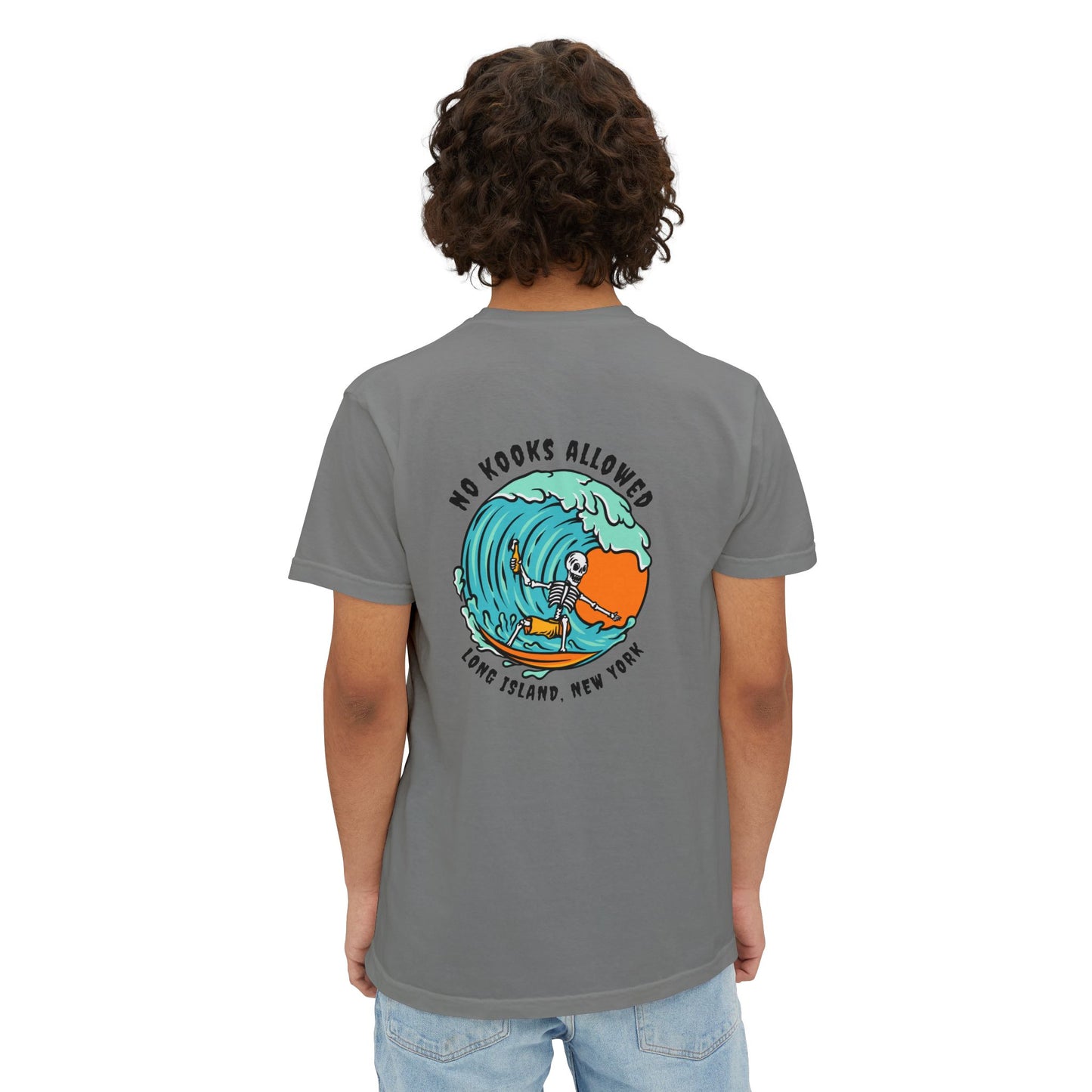 "No Kooks Allowed" Skeleton Surfer Pocket T-Shirt