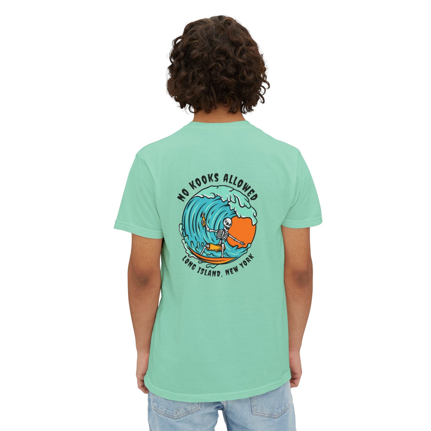 "No Kooks Allowed" Skeleton Surfer Pocket T-Shirt