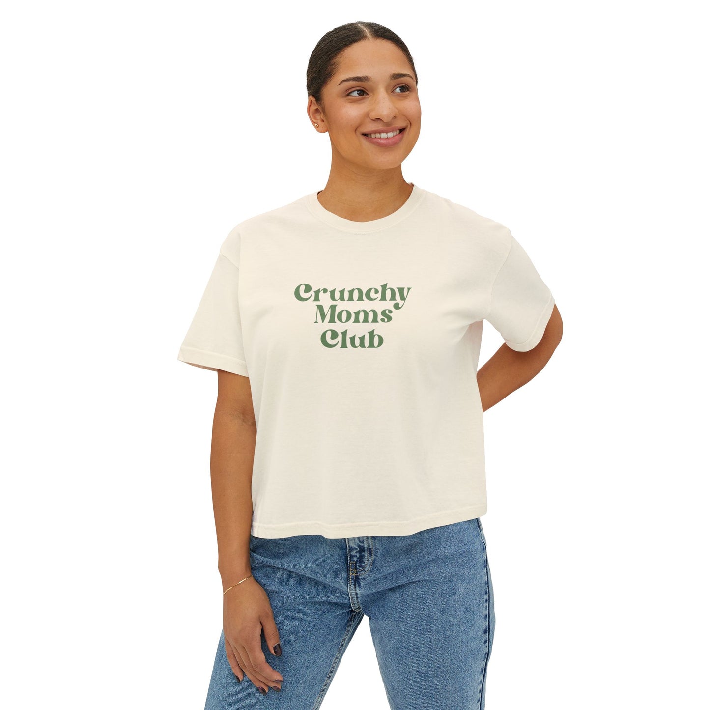 Crunchy Moms' Club Boxy Tee - Eco-Friendly Shirt for Moms, Casual Wear, Gift for Mother's Day, Relaxed Fit Tee
