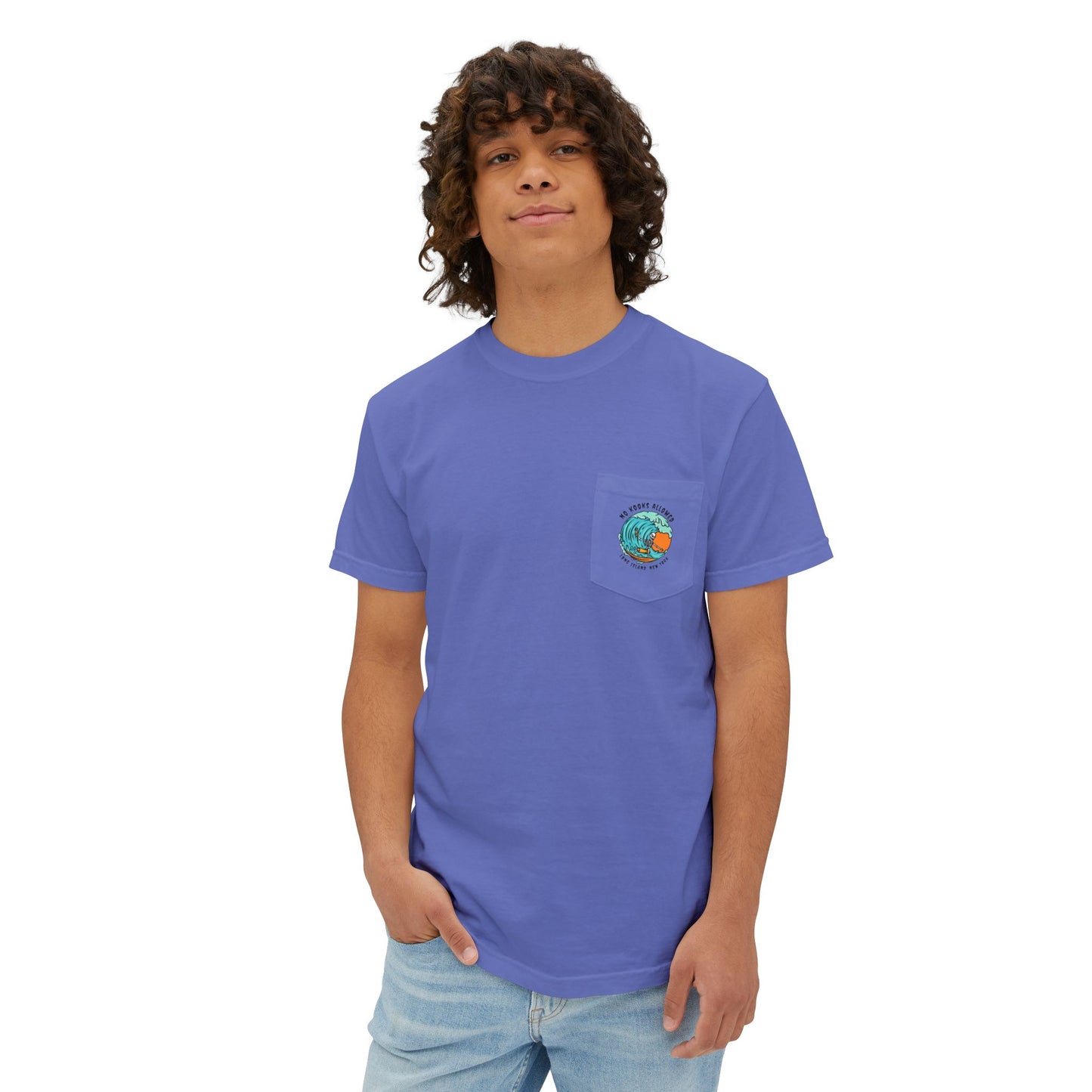 "No Kooks Allowed" Skeleton Surfer Pocket T-Shirt