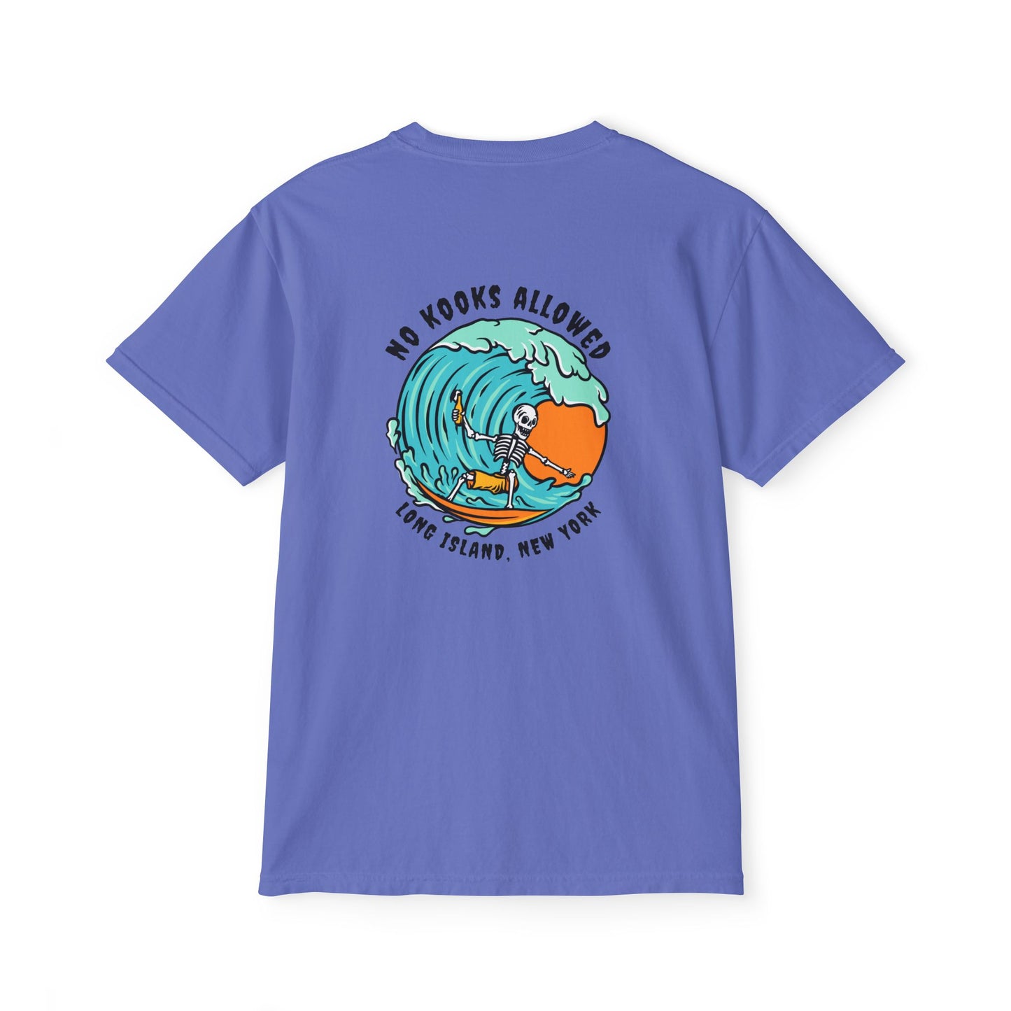 "No Kooks Allowed" Skeleton Surfer Pocket T-Shirt