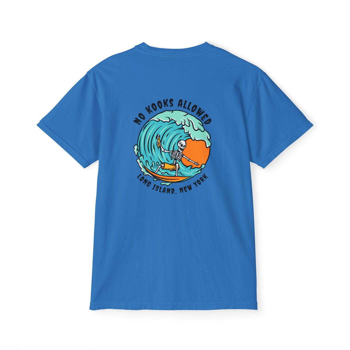"No Kooks Allowed" Skeleton Surfer Pocket T-Shirt