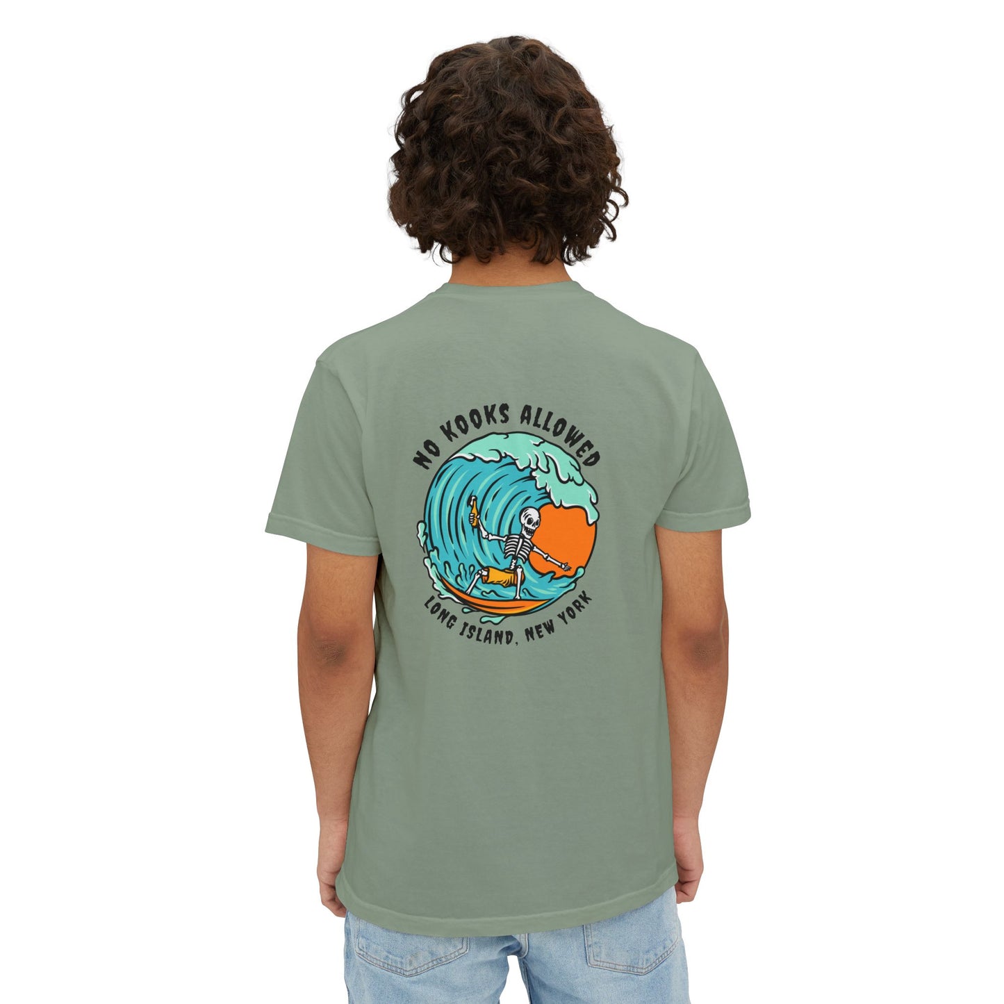 "No Kooks Allowed" Skeleton Surfer Pocket T-Shirt