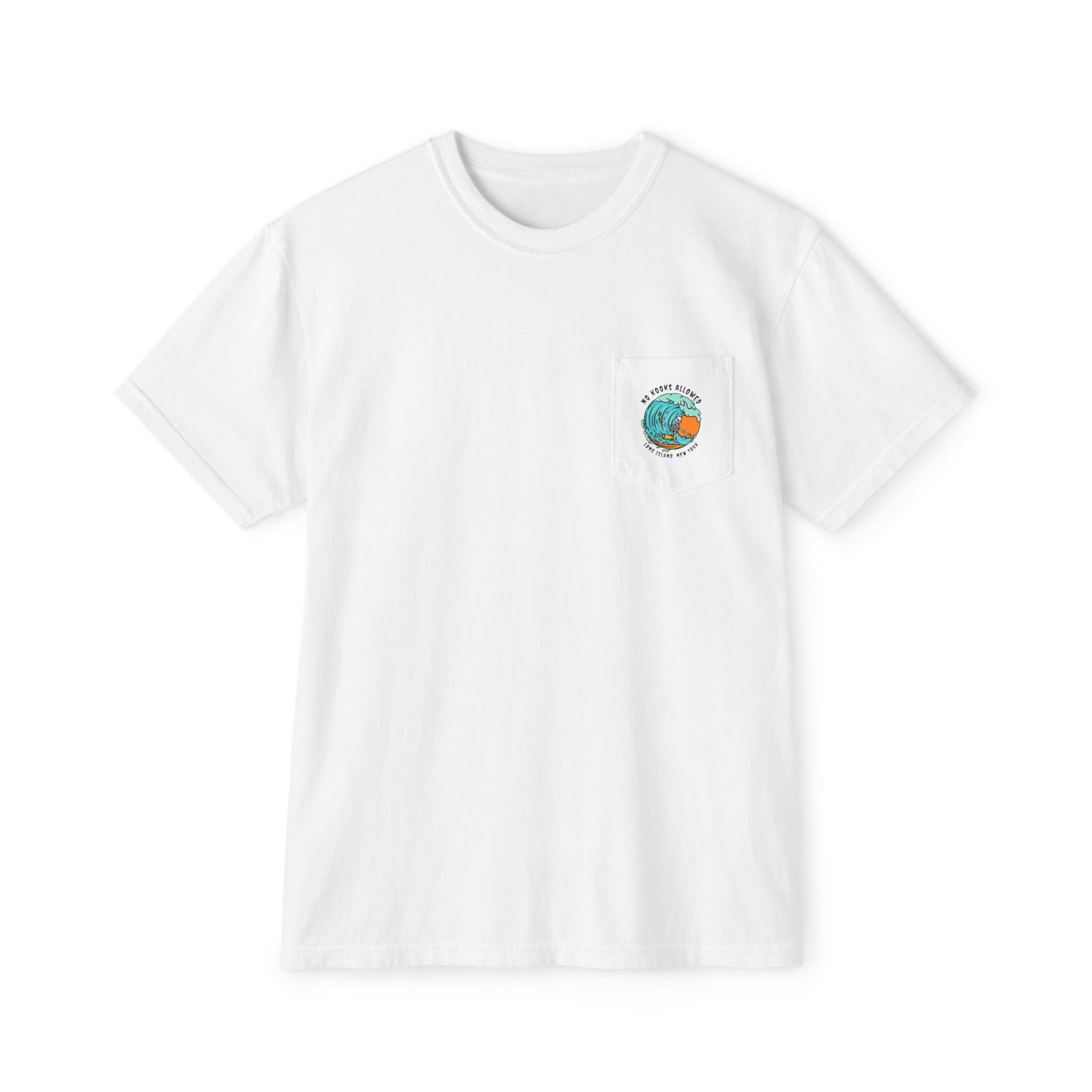 "No Kooks Allowed" Skeleton Surfer Pocket T-Shirt