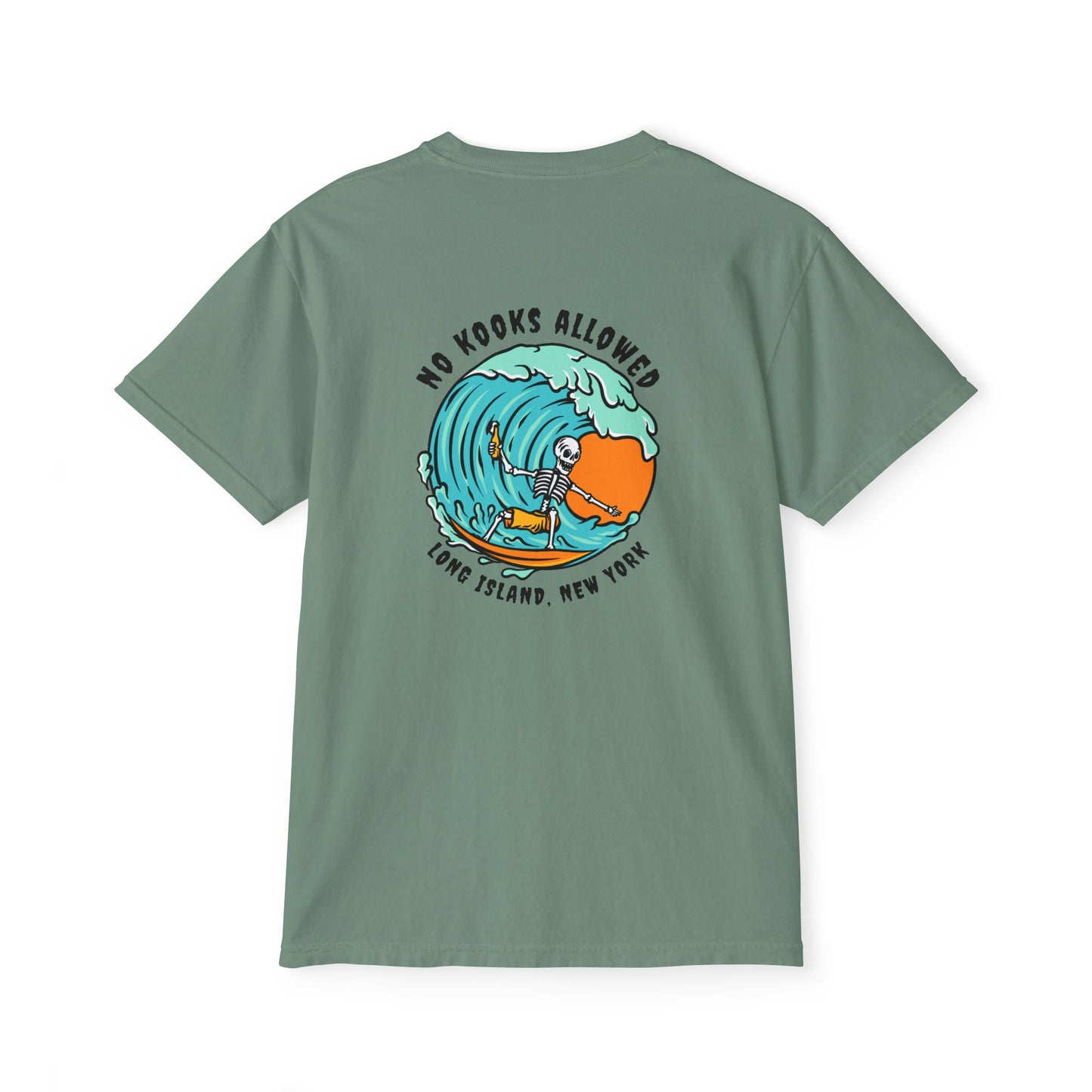 "No Kooks Allowed" Skeleton Surfer Pocket T-Shirt