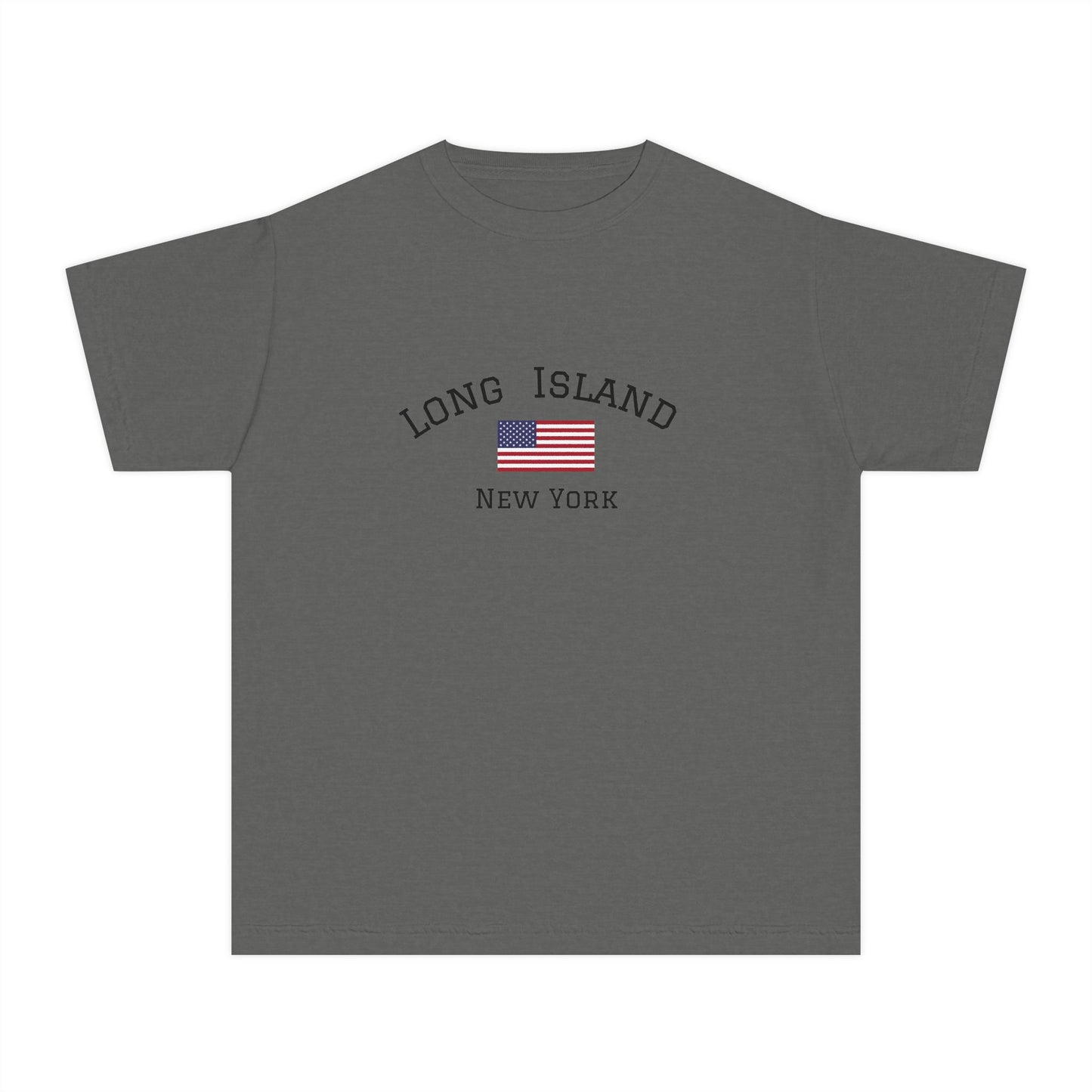 Youth Tee with American Flag and Long Island New York Design