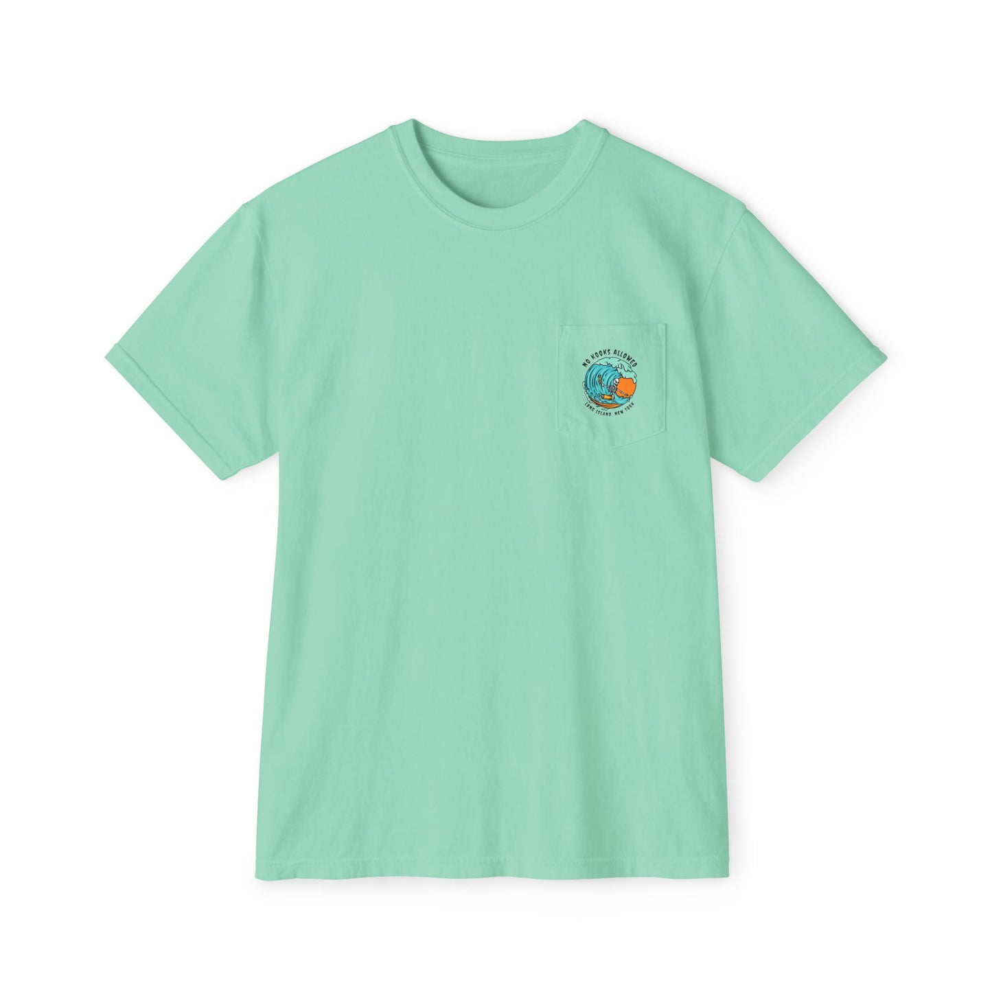 "No Kooks Allowed" Skeleton Surfer Pocket T-Shirt