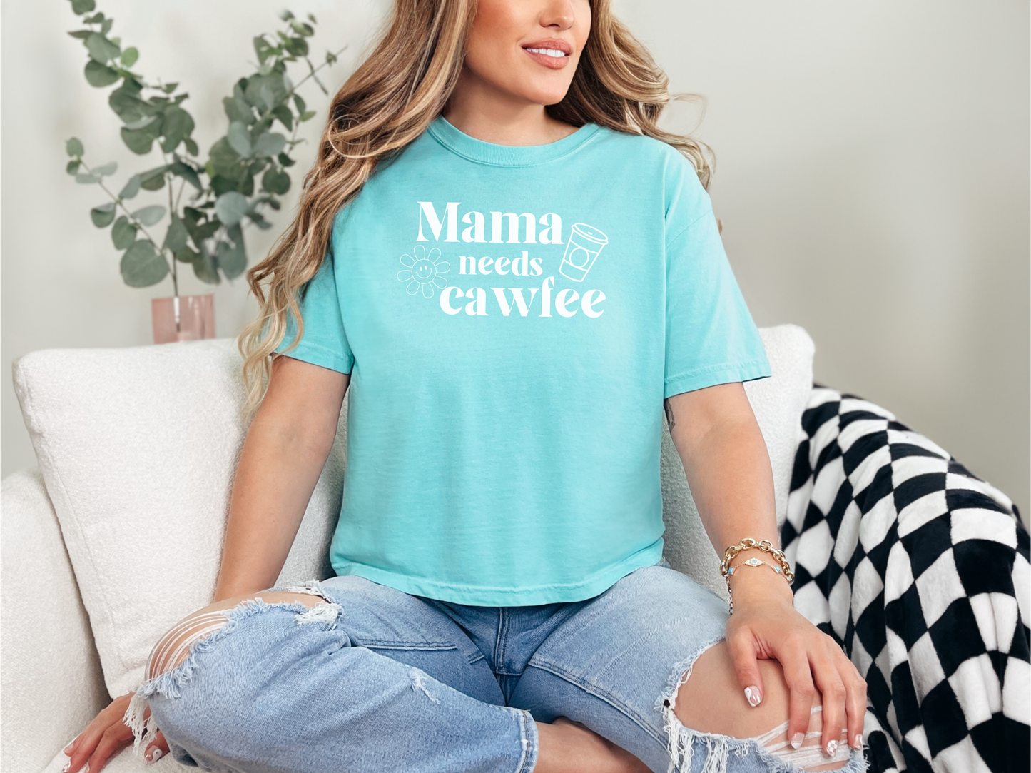 Boxy Tee: Long Island Accent 'Mama Needs Coffee' Shirt