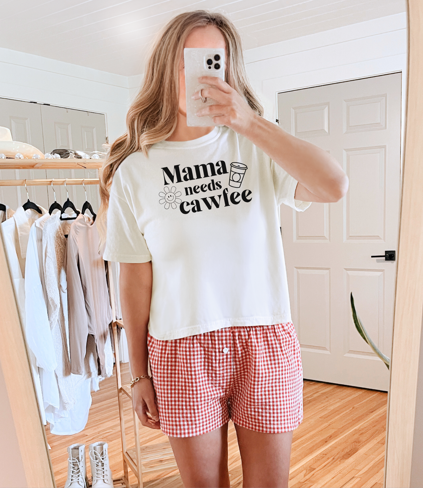 Boxy Tee: Long Island Accent 'Mama Needs Coffee' Shirt