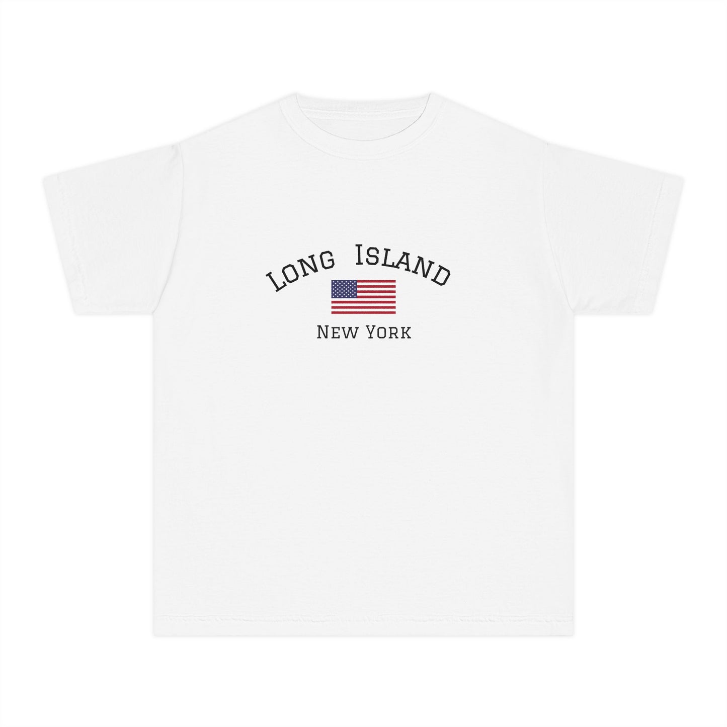 Youth Tee with American Flag and Long Island New York Design