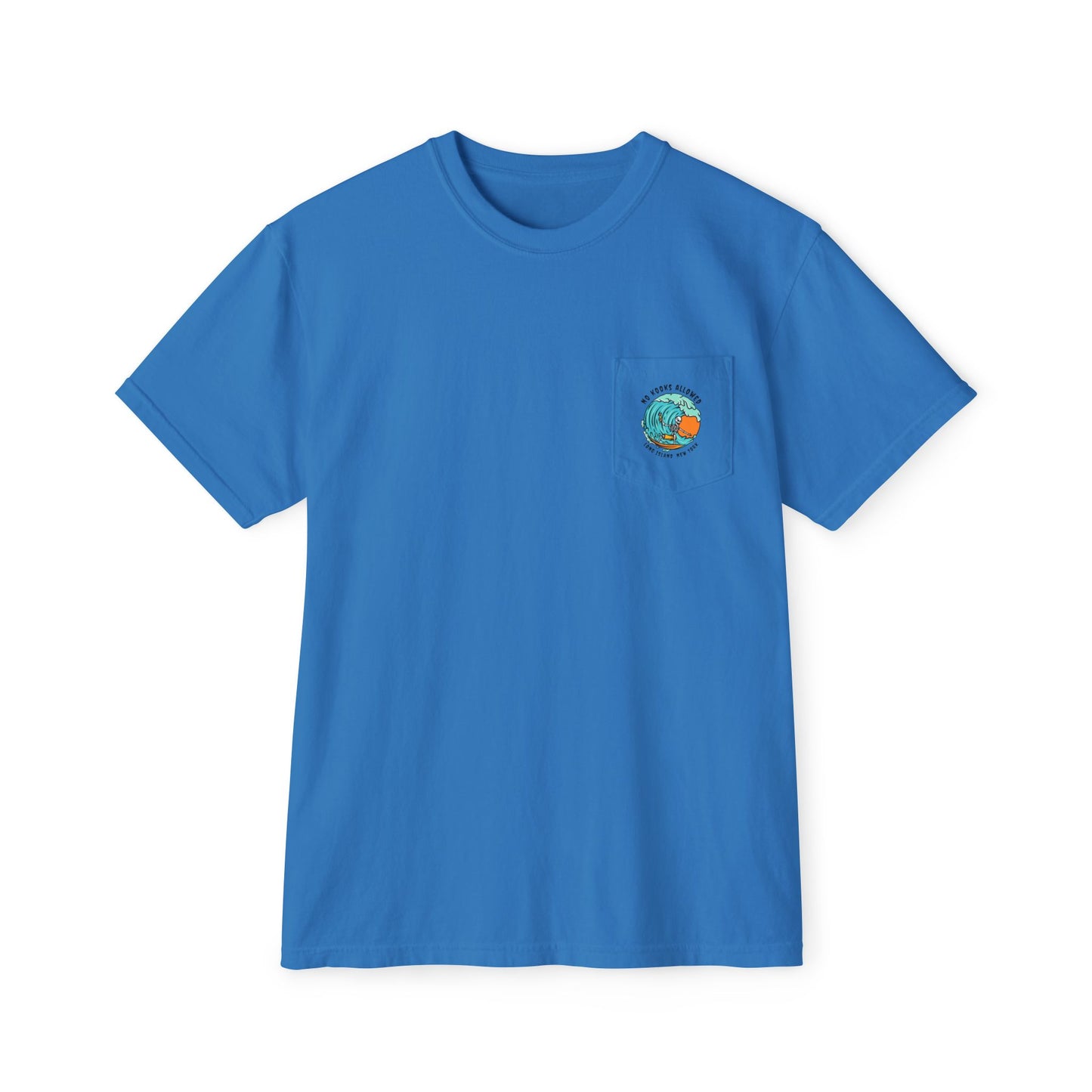 "No Kooks Allowed" Skeleton Surfer Pocket T-Shirt