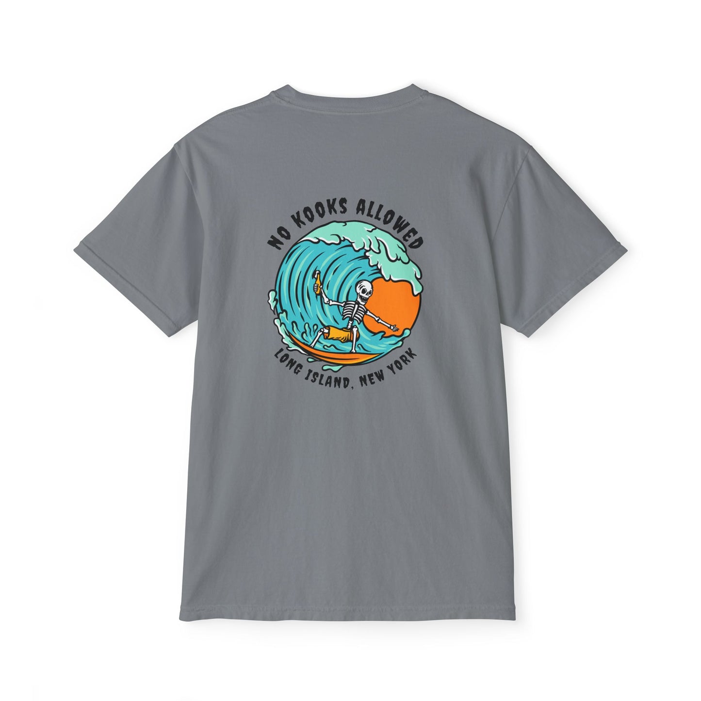 "No Kooks Allowed" Skeleton Surfer Pocket T-Shirt