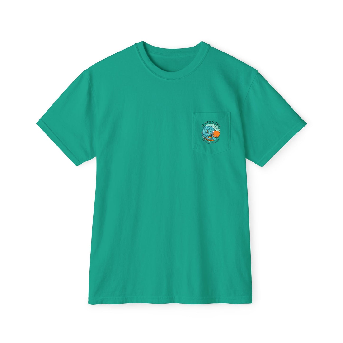 "No Kooks Allowed" Skeleton Surfer Pocket T-Shirt