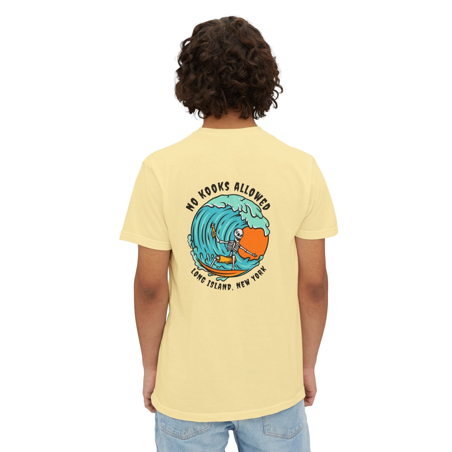 "No Kooks Allowed" Skeleton Surfer Pocket T-Shirt