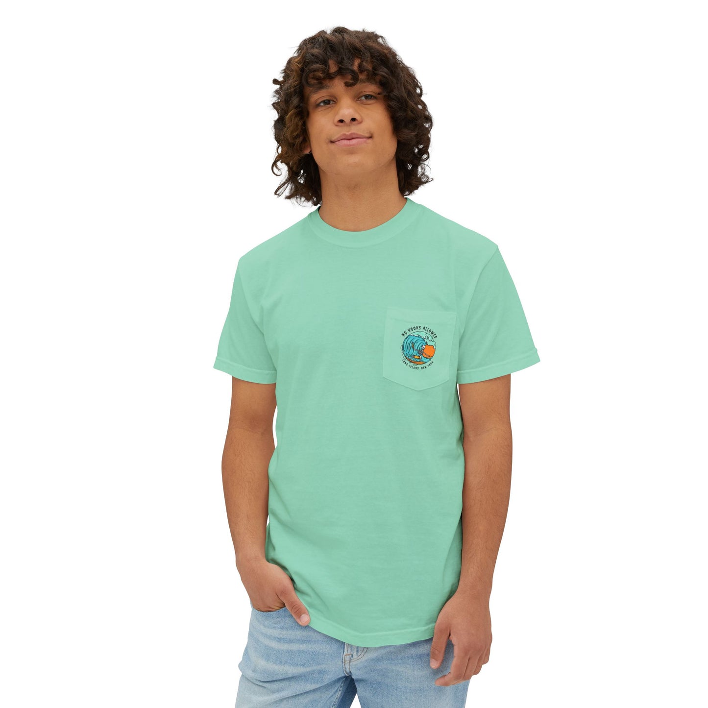 "No Kooks Allowed" Skeleton Surfer Pocket T-Shirt