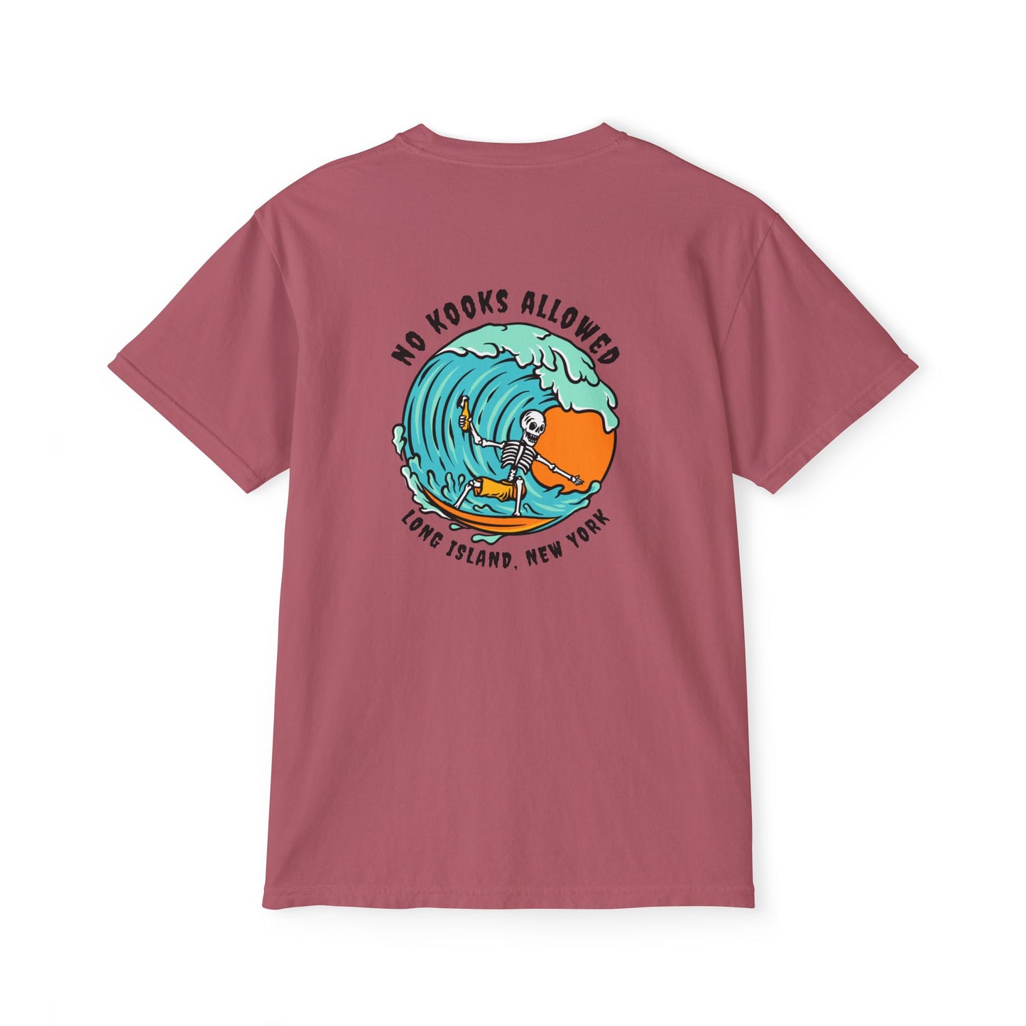 "No Kooks Allowed" Skeleton Surfer Pocket T-Shirt