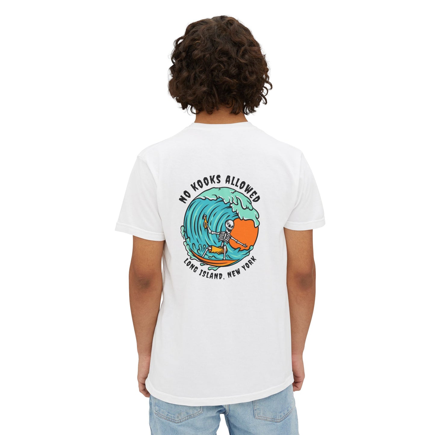 "No Kooks Allowed" Skeleton Surfer Pocket T-Shirt