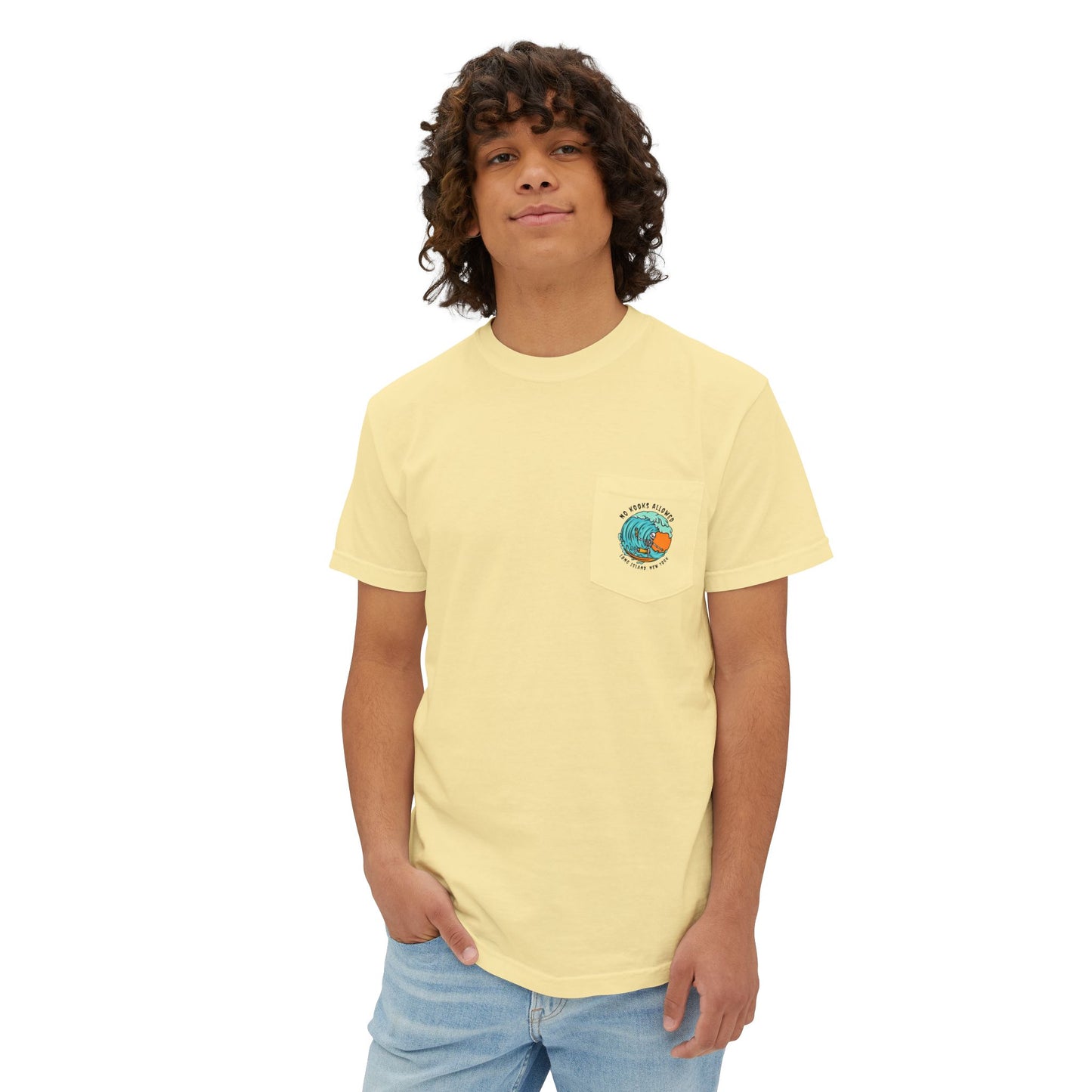 "No Kooks Allowed" Skeleton Surfer Pocket T-Shirt
