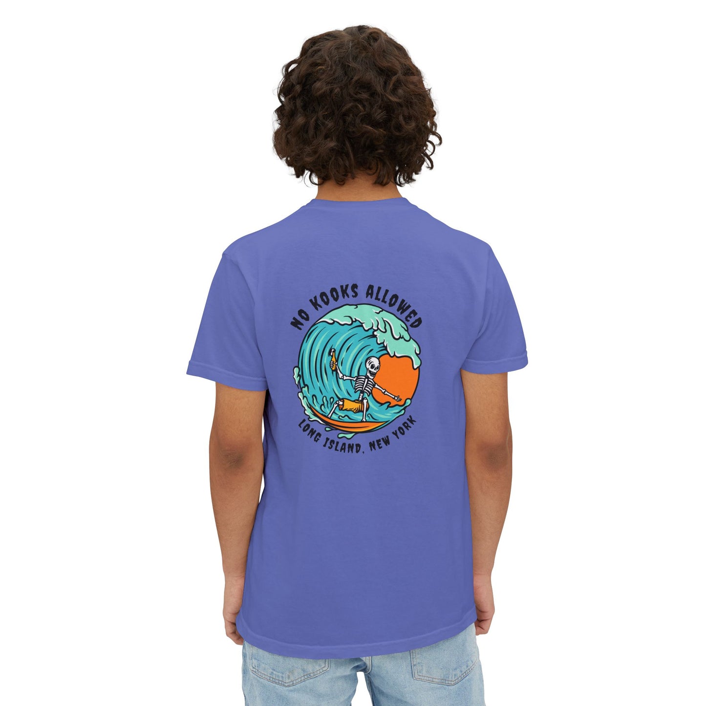 "No Kooks Allowed" Skeleton Surfer Pocket T-Shirt