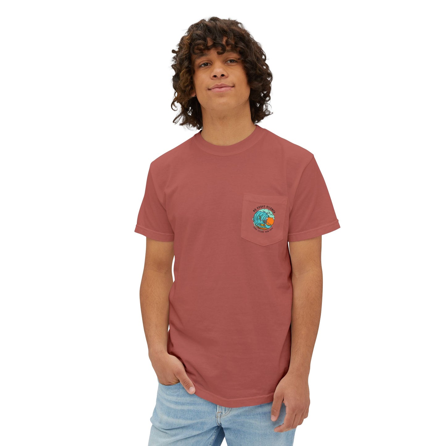 "No Kooks Allowed" Skeleton Surfer Pocket T-Shirt
