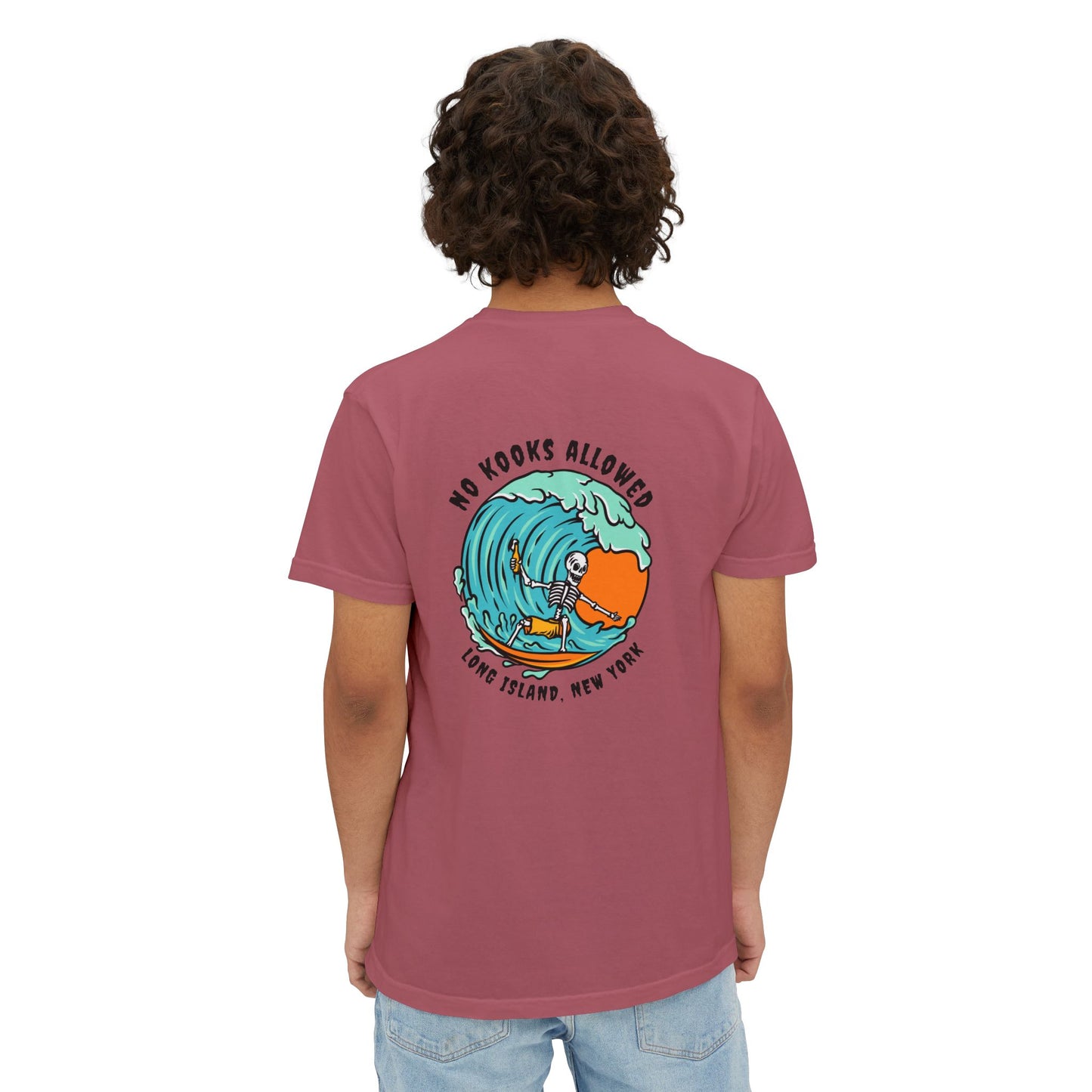 "No Kooks Allowed" Skeleton Surfer Pocket T-Shirt