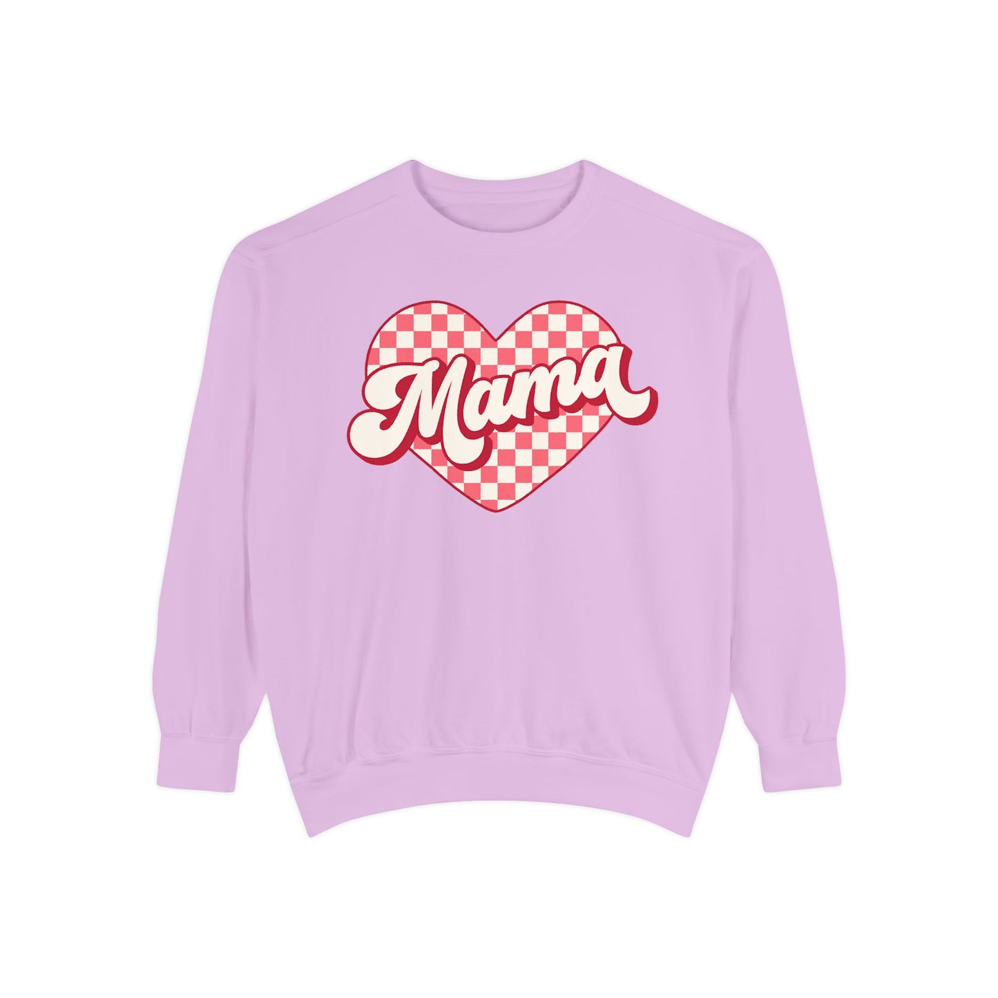 Mama Valentine's Day Sweatshirt, Women's Pullover Jumper, Unisex Garment-Dyed Top, Gift for Mom, Heart Print Clothing, Valentine's Day