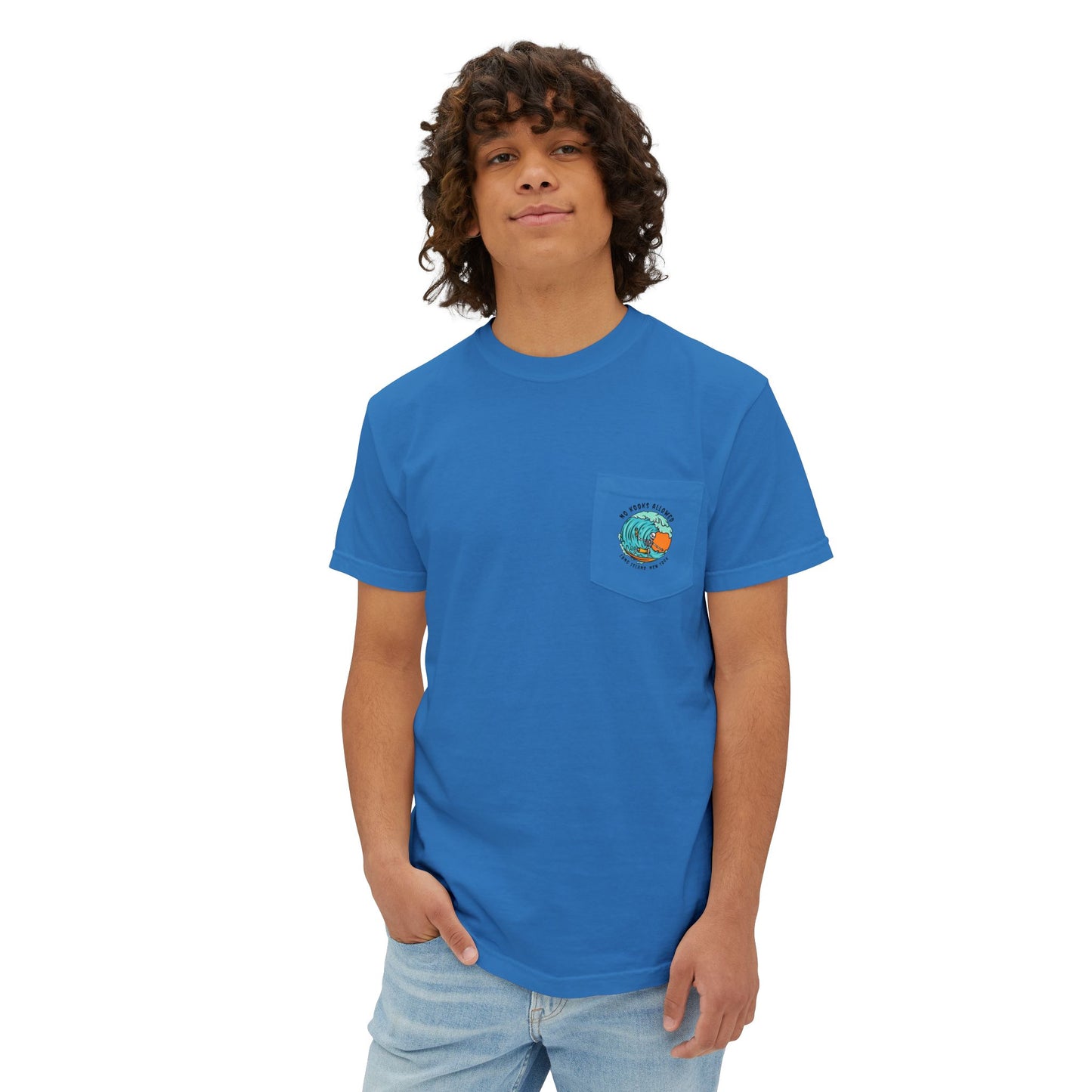 "No Kooks Allowed" Skeleton Surfer Pocket T-Shirt