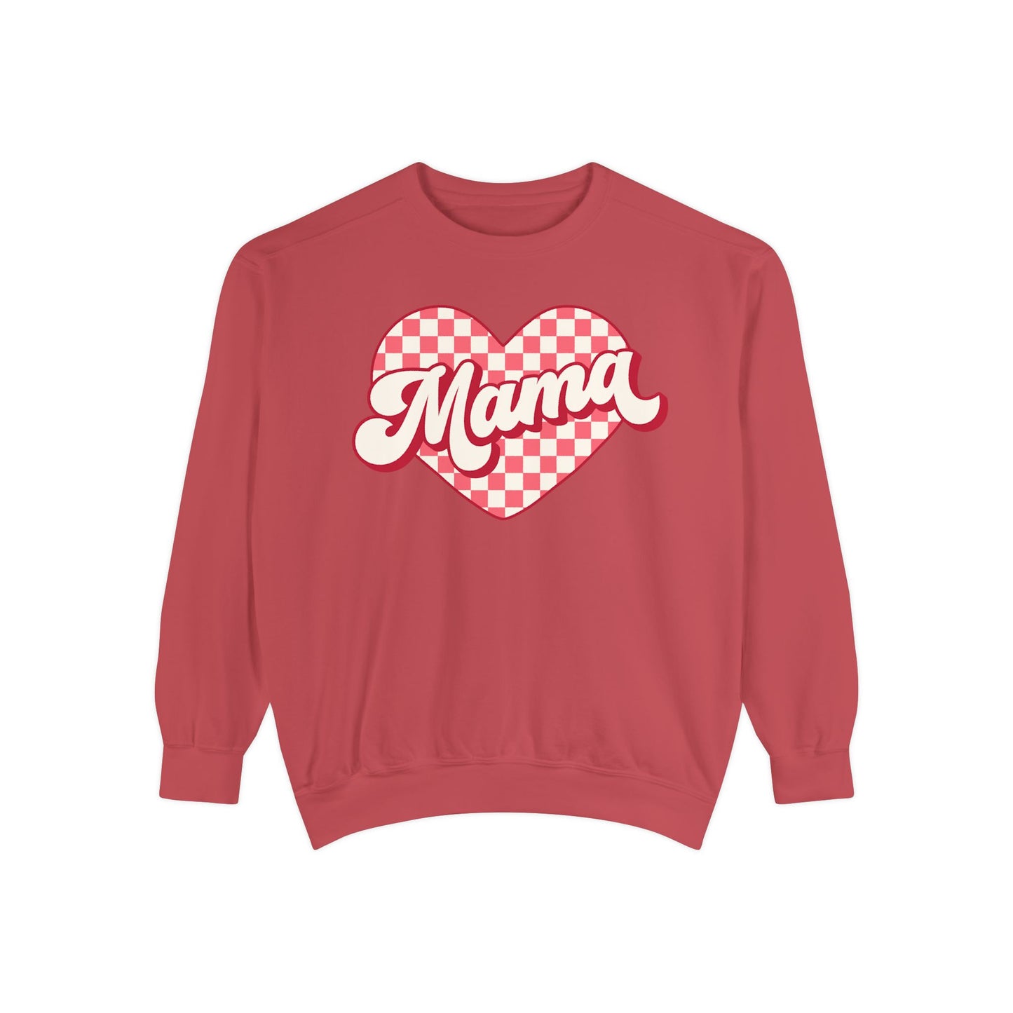 Mama Valentine's Day Sweatshirt, Women's Pullover Jumper, Unisex Garment-Dyed Top, Gift for Mom, Heart Print Clothing, Valentine's Day