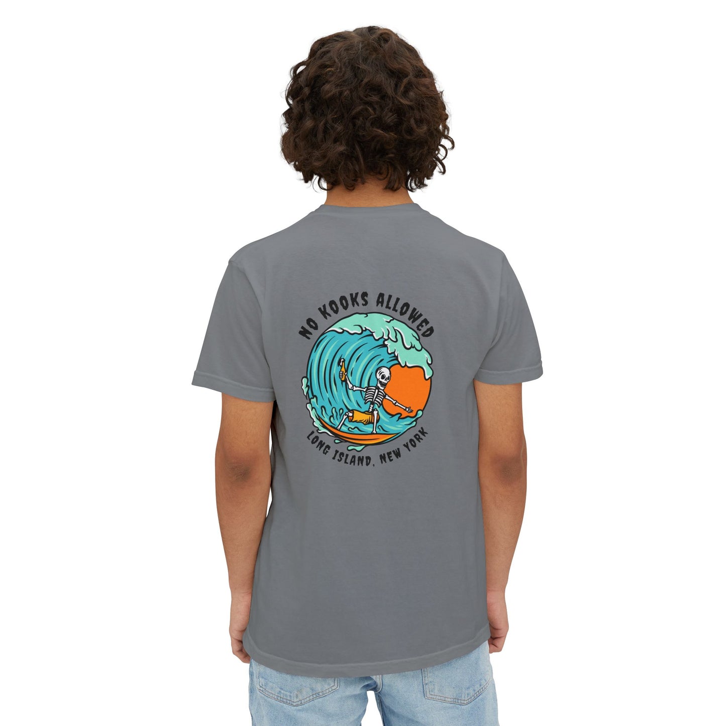 "No Kooks Allowed" Skeleton Surfer Pocket T-Shirt
