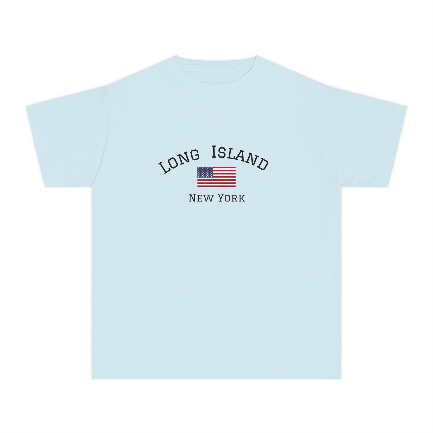 Youth Tee with American Flag and Long Island New York Design